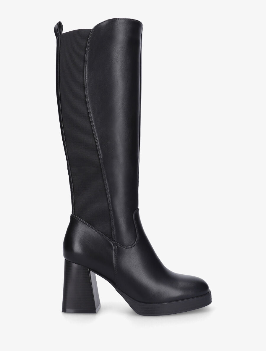 Bottes élastiquées unies en simili - Noir - 5