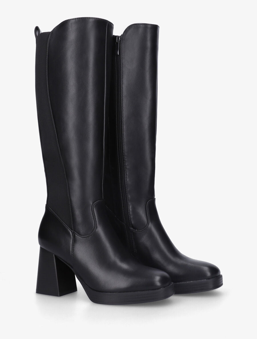 Bottes élastiquées unies en simili - Noir - 4