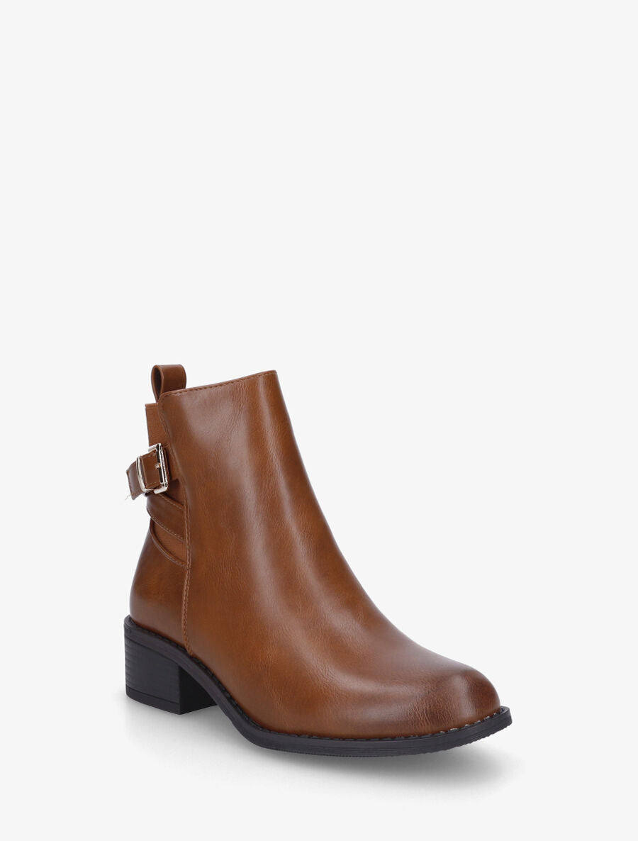 Bottines unies à cheville élastiquée et sanglée - Camel - 2