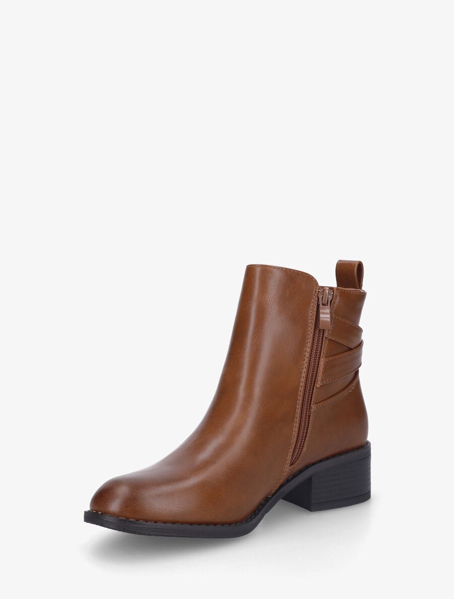 Bottines unies à cheville élastiquée et sanglée - Camel - 3
