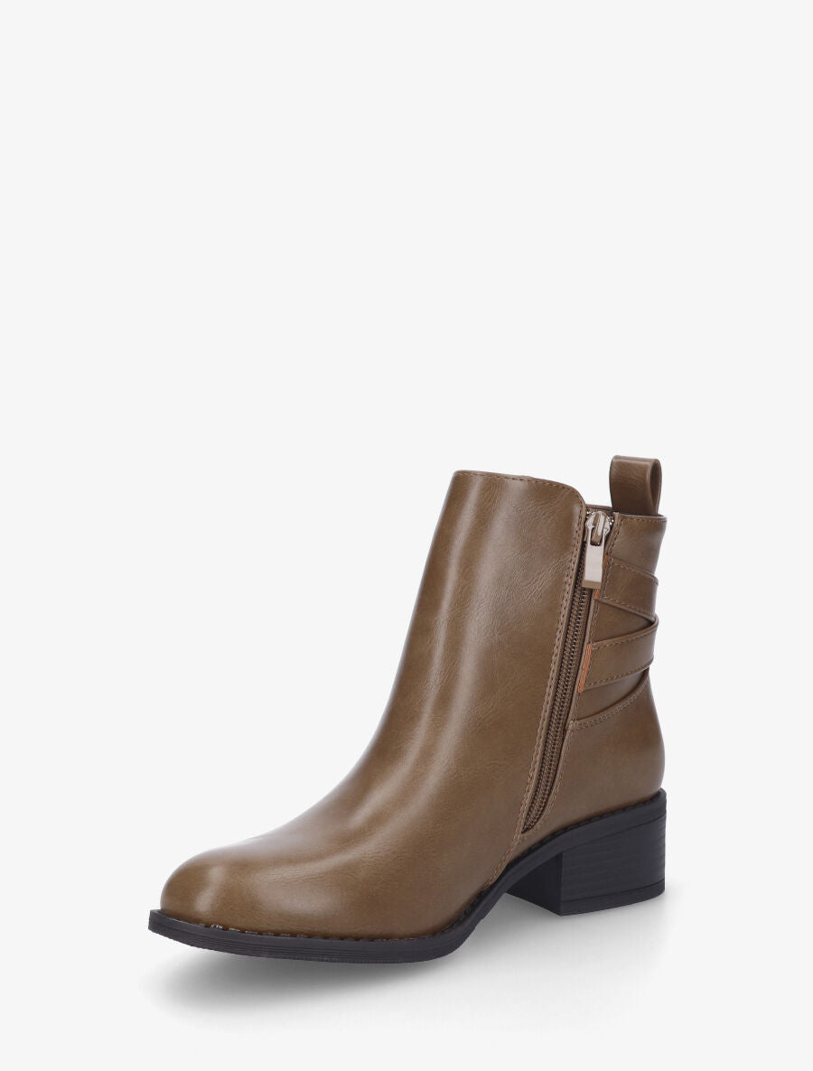 Bottines unies à cheville élastiquée et sanglée - Taupe - 3