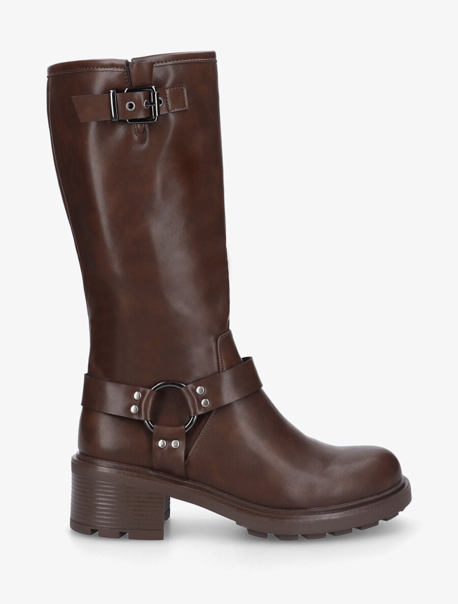 Bottes unies en simili à talon - Marron - 1