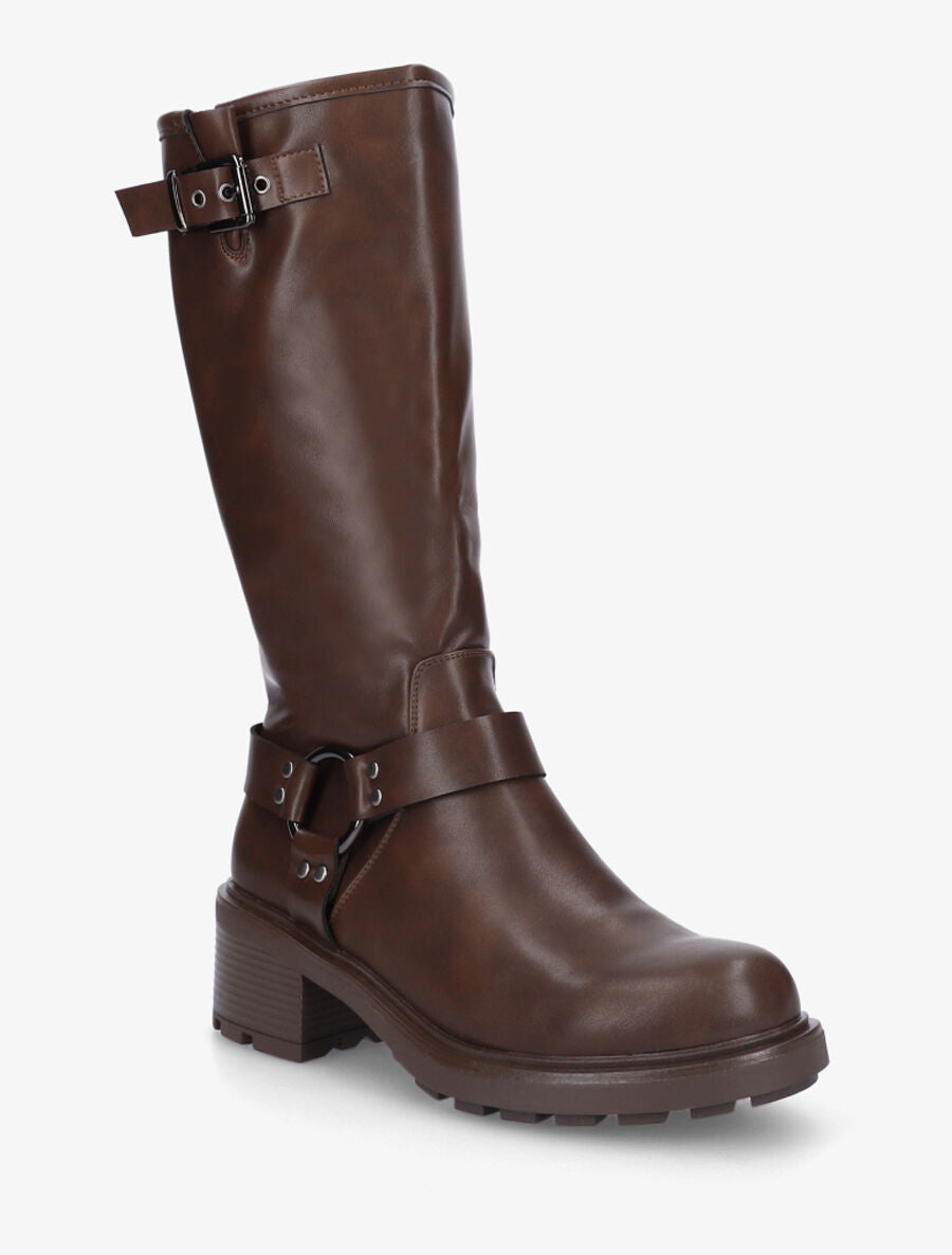 Bottes unies en simili à talon - Marron - 2