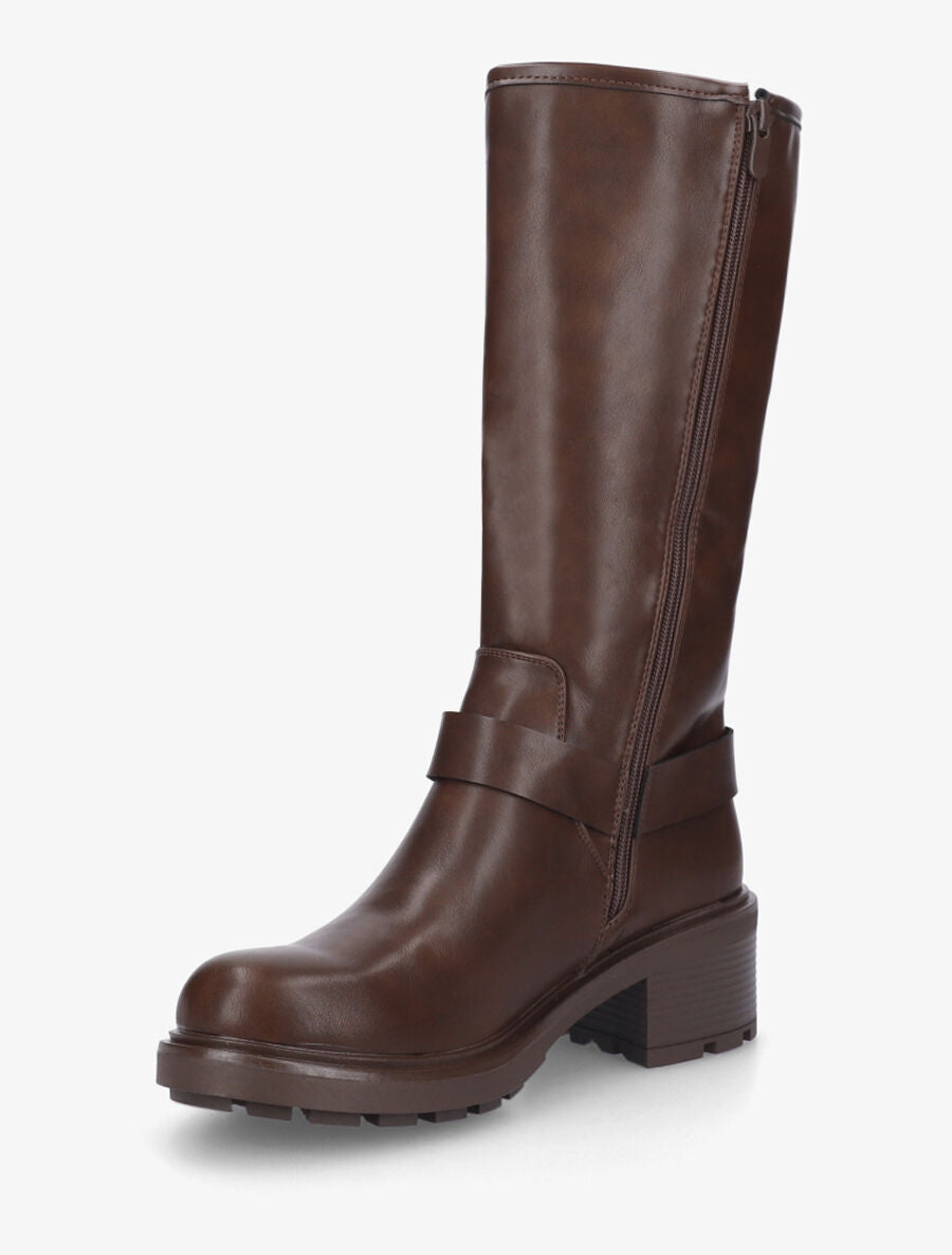 Bottes unies en simili à talon - Marron - 3