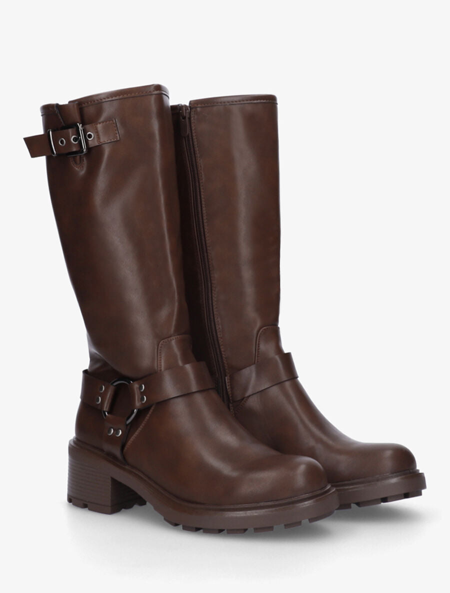 Bottes unies en simili à talon - Marron - 4