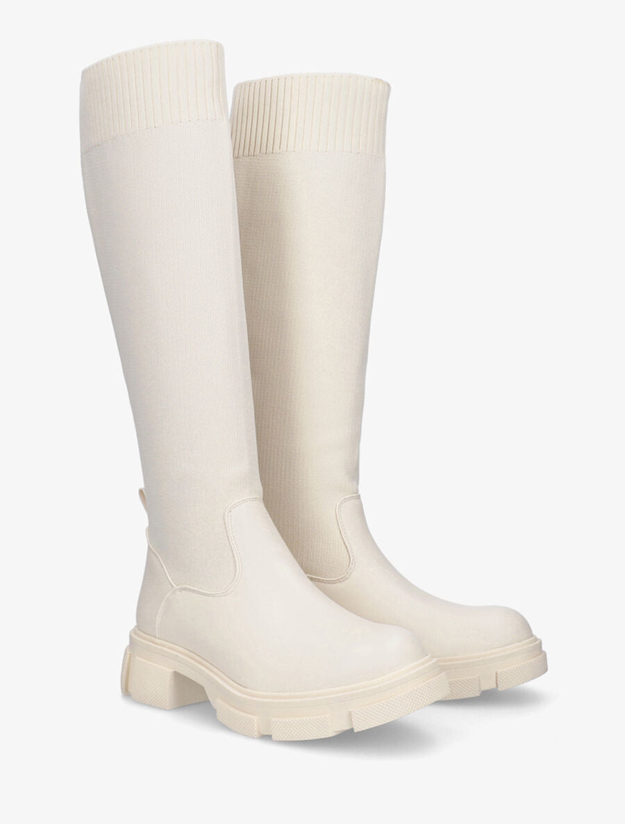 Bottes unies style chaussettes - Beige - 4