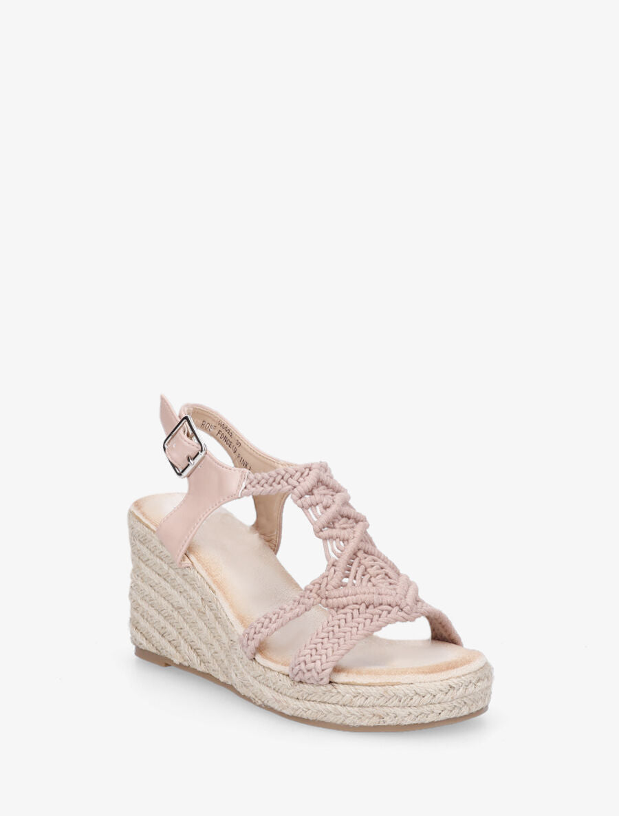 Sandales bi-matière et semelle en raphia - Rose - 2
