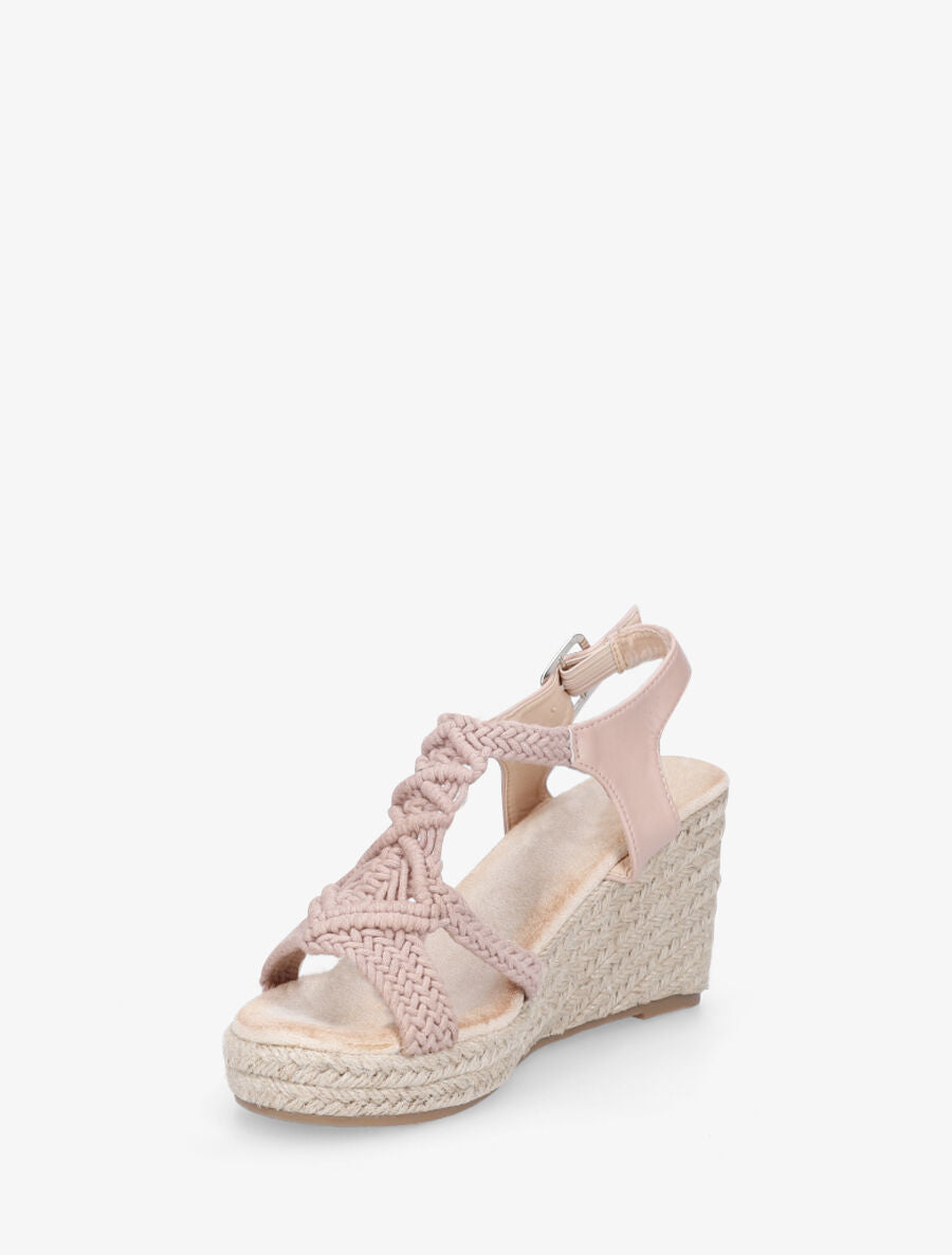 Sandales bi-matière et semelle en raphia - Rose - 3