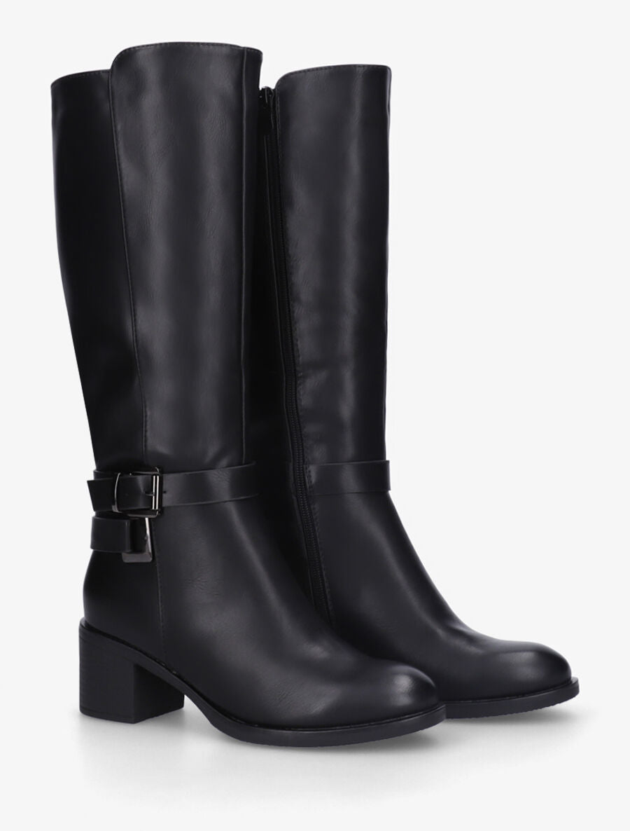 Bottes en simili sanglées à talon - Noir - 4