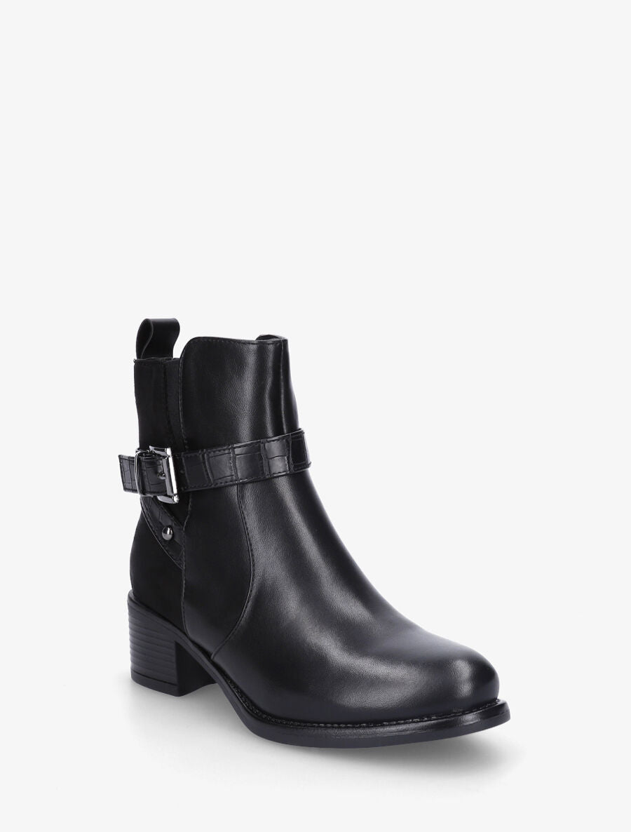 Bottines bi-matière à détail croco - Noir - 2