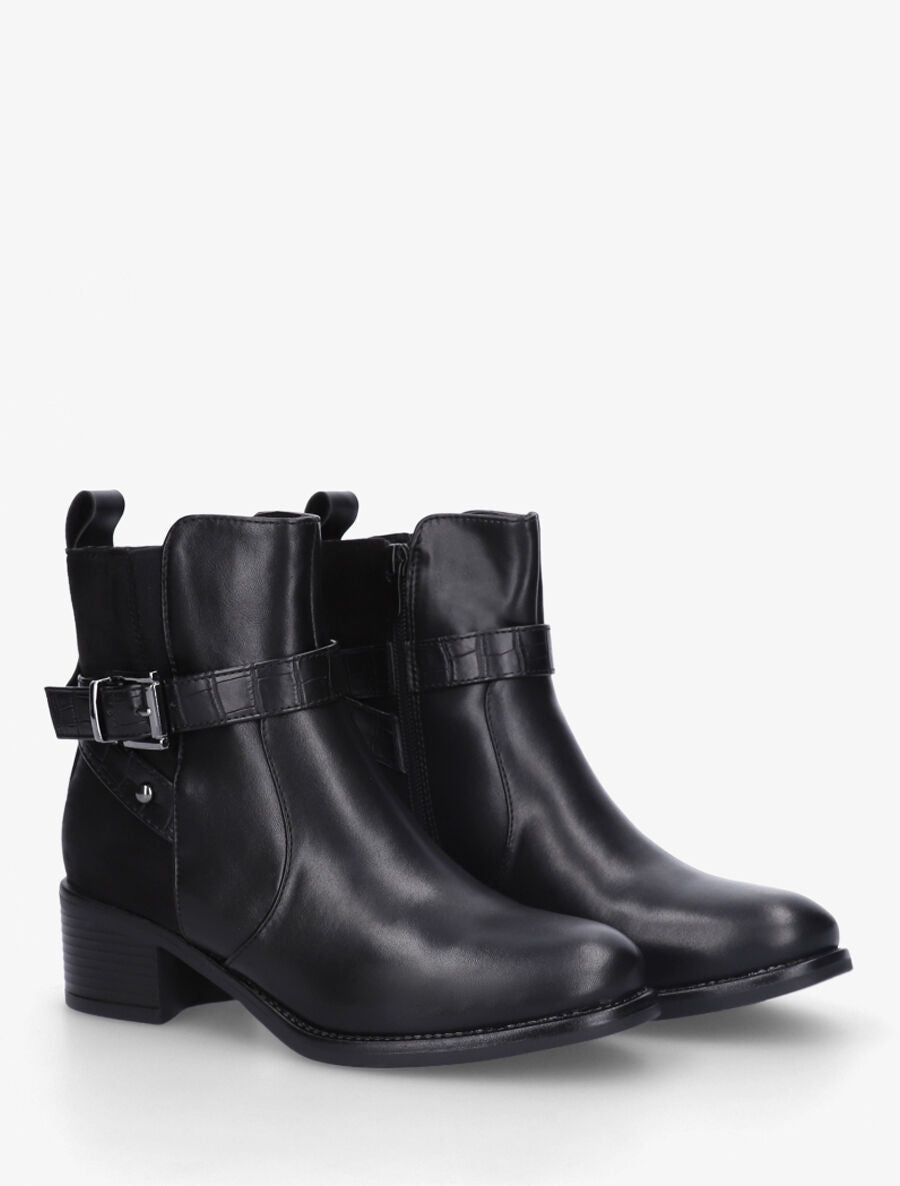 Bottines bi-matière à détail croco - Noir - 4