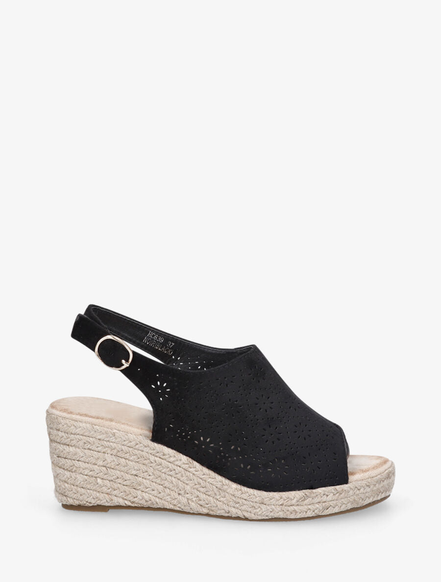 Sandales compensées à motifs ajourés - Noir - 1