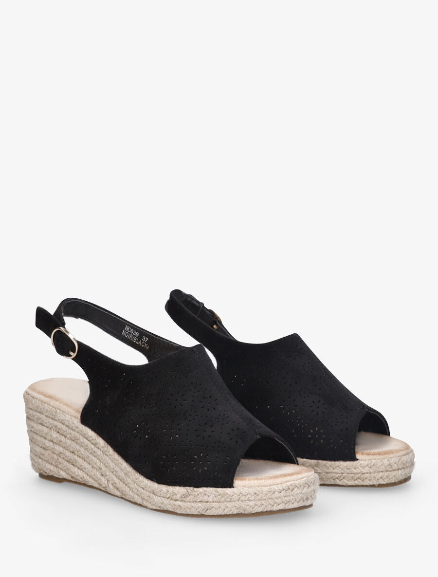 Sandales compensées à motifs ajourés - Noir - 4