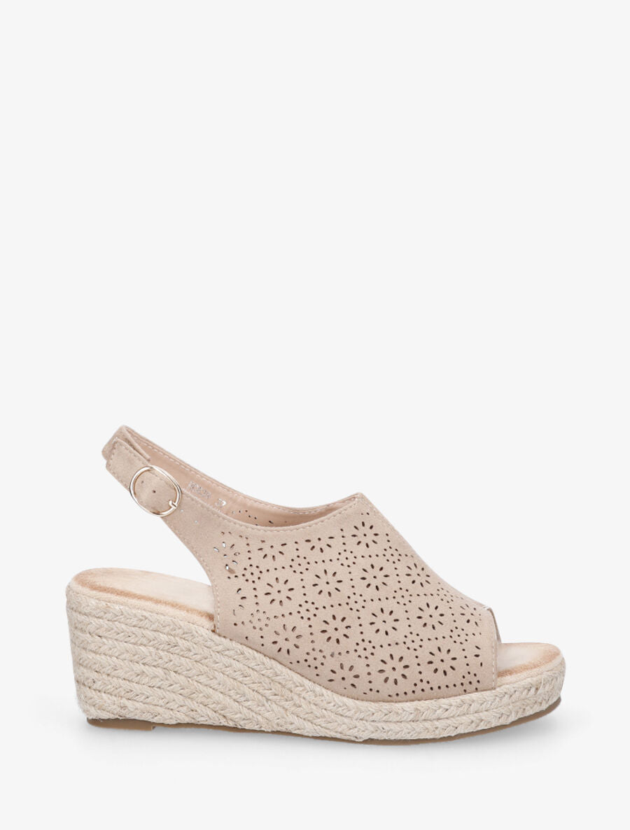 Sandales compensées à motifs ajourés - Taupe - 5