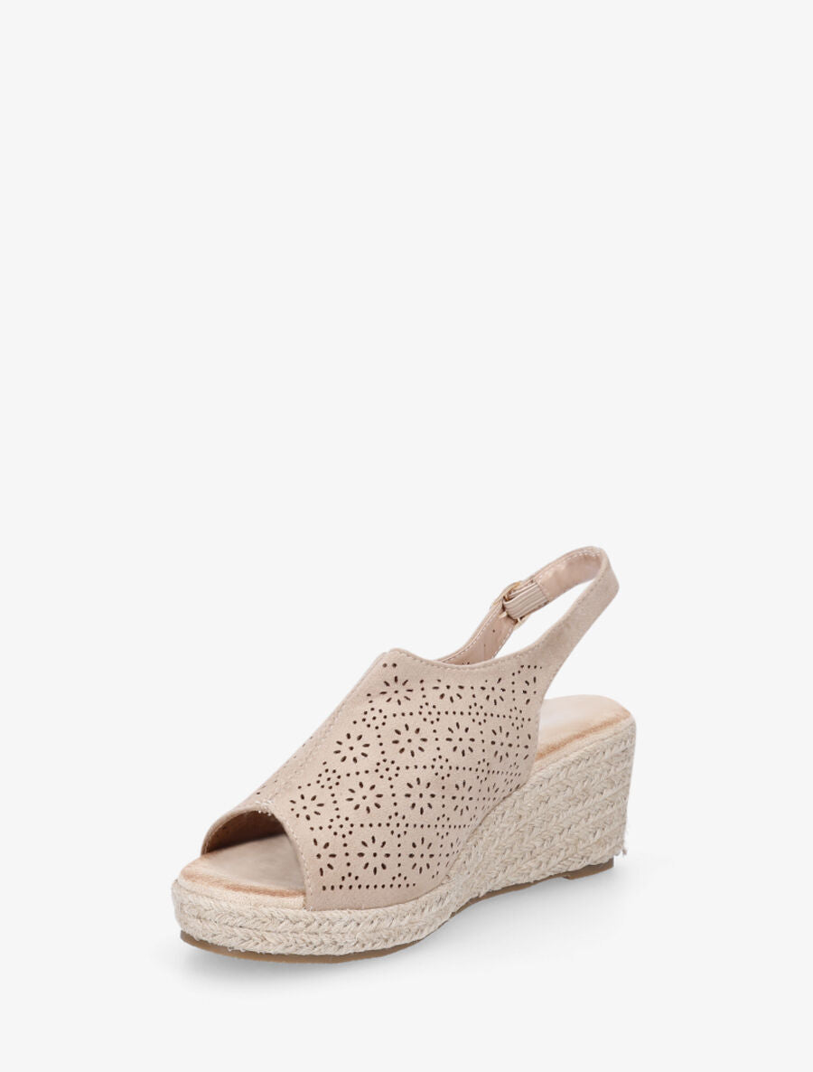 Sandales compensées à motifs ajourés - Taupe - 3