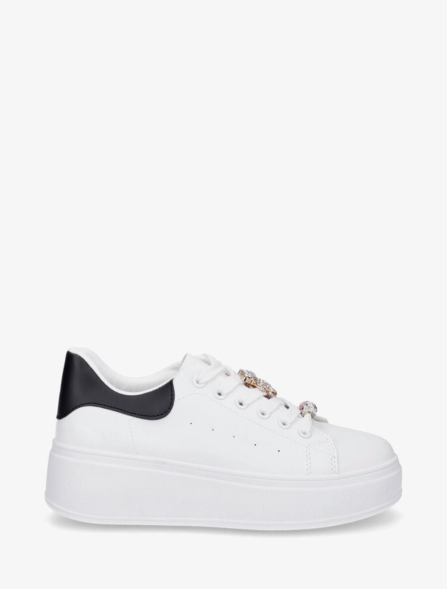 Sneakers à contrefort contrastant et bijoux strassés - Noir - 1