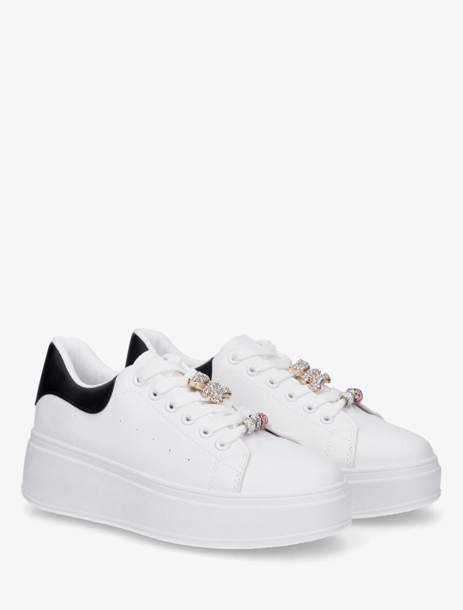Sneakers à contrefort contrastant et bijoux strassés - Noir - 4