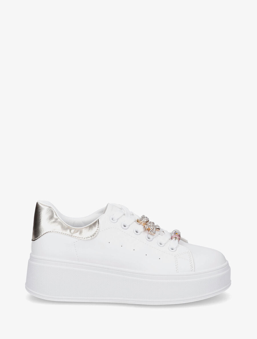 Sneakers à contrefort contrastant et bijoux strassés - Or - 5