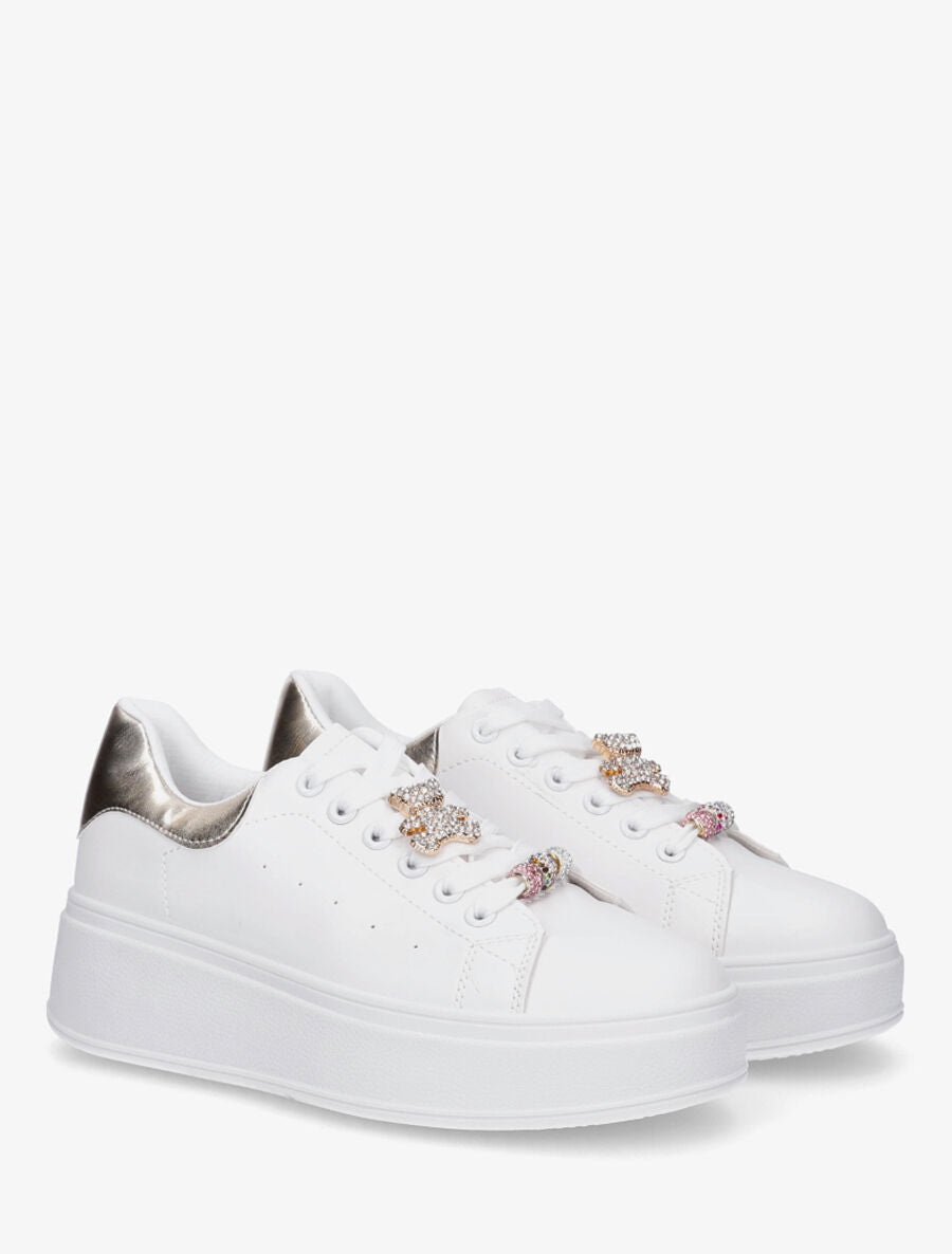 Sneakers à contrefort contrastant et bijoux strassés - Or - 4