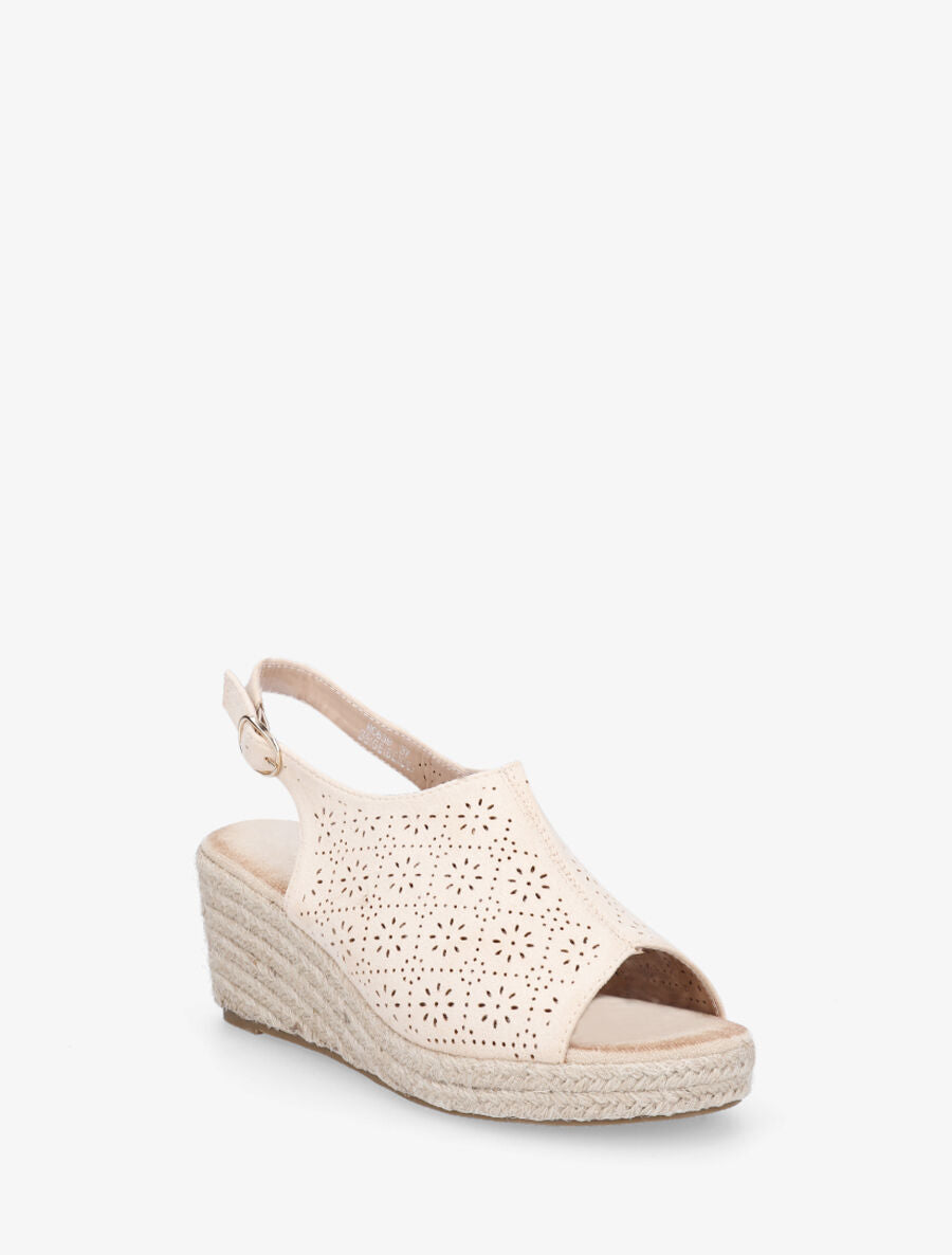 Sandales compensées à motifs ajourés - Beige - 2