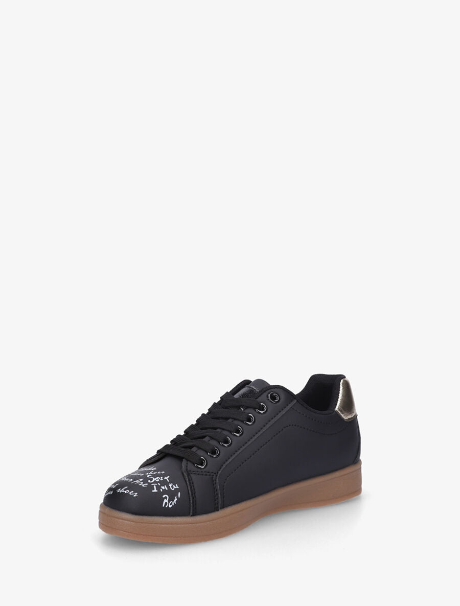 Sneakers en simili à flocage et empiècement coeur - Noir - 3