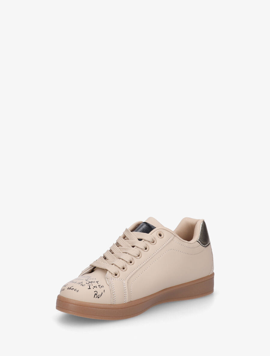 Sneakers en simili à flocage et empiècement coeur - Taupe - 3