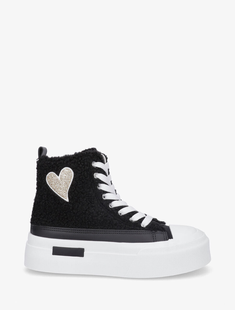 Sneakers montantes molletonnées - Noir - 1