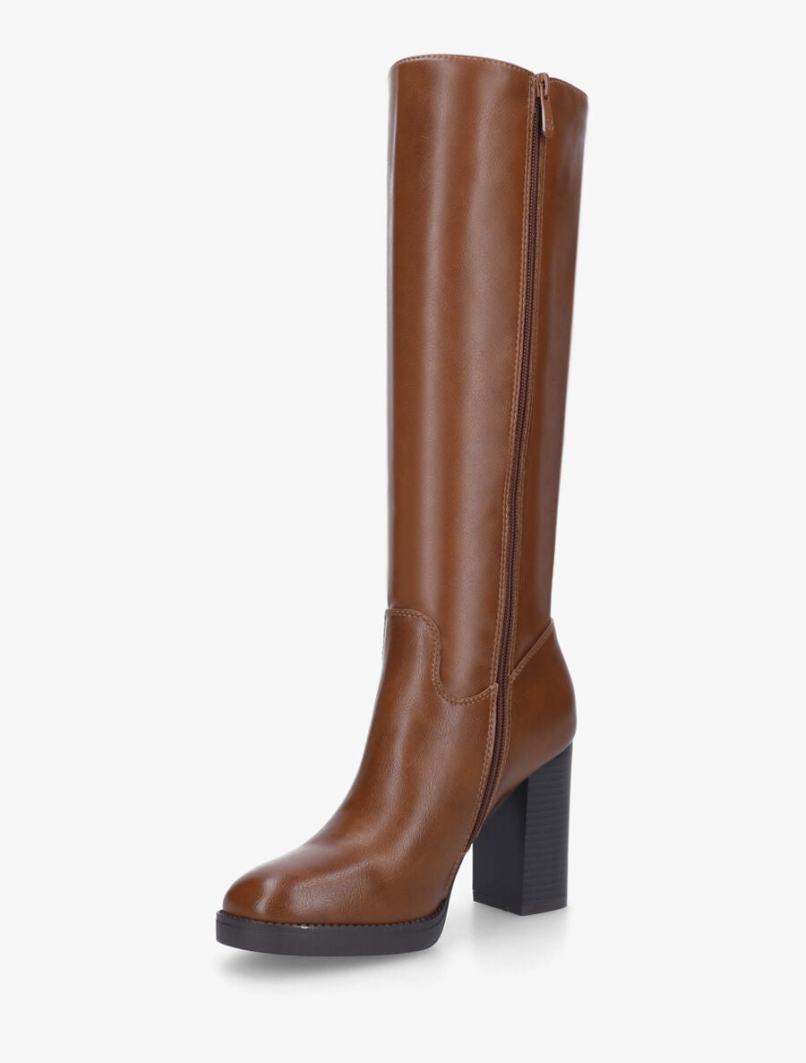 Bottes classiques unies à talon haut - Camel - 3