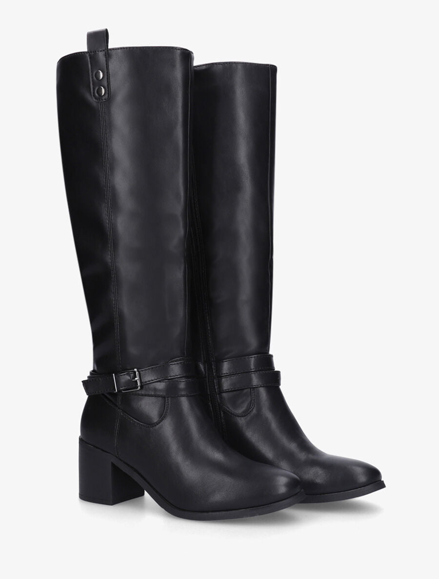 Bottes en simili sanglées à talon - Noir - 4