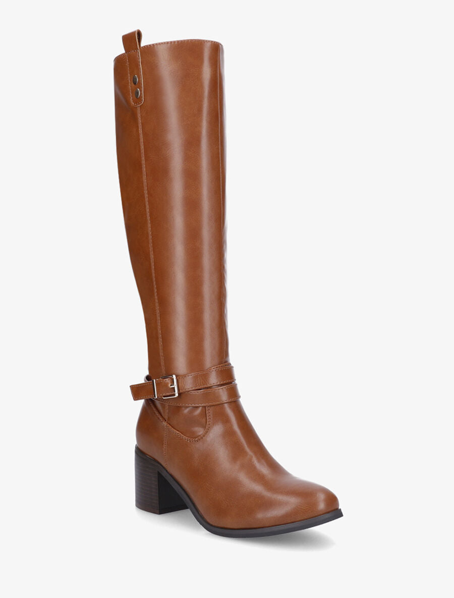 Bottes en simili sanglées à talon - Camel - 2