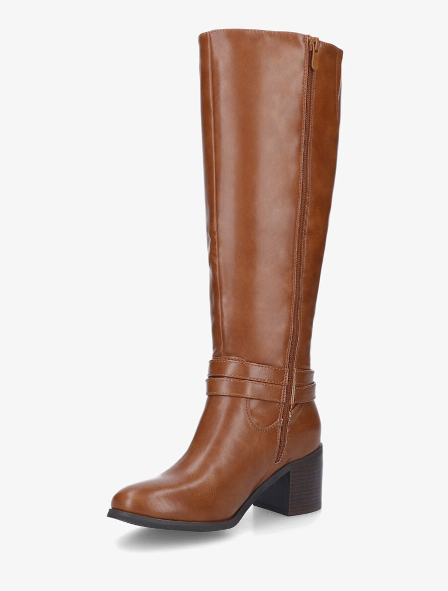 Bottes en simili sanglées à talon - Camel - 3