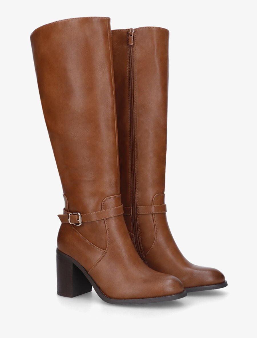 Bottes en simili à talon haut - Camel - 4