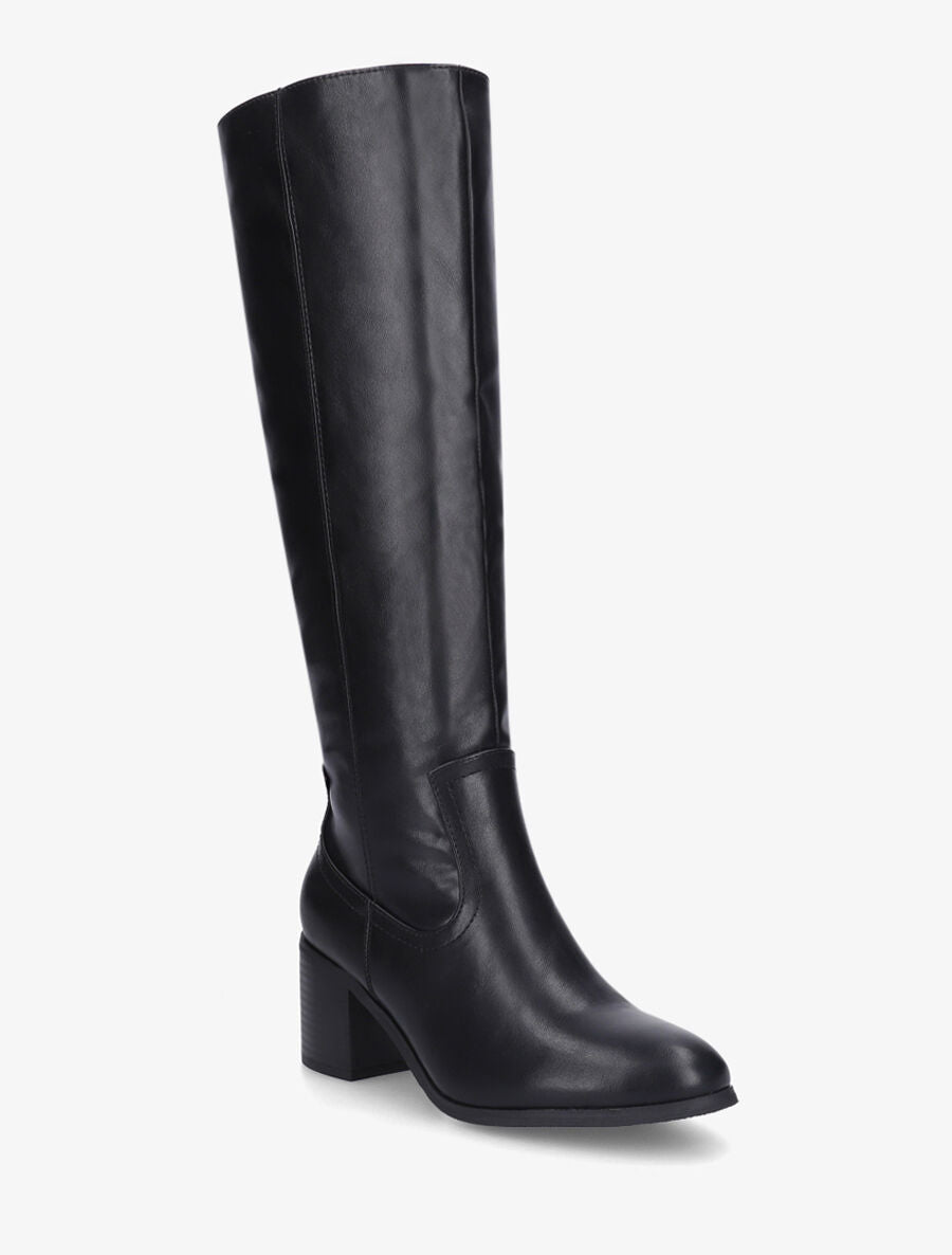 Bottes unies en simili à talon - Noir - 2
