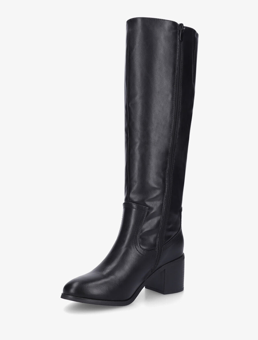Bottes unies en simili à talon - Noir - 3