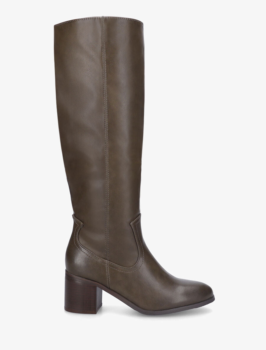 Bottes unies en simili à talon - Kaki - 1