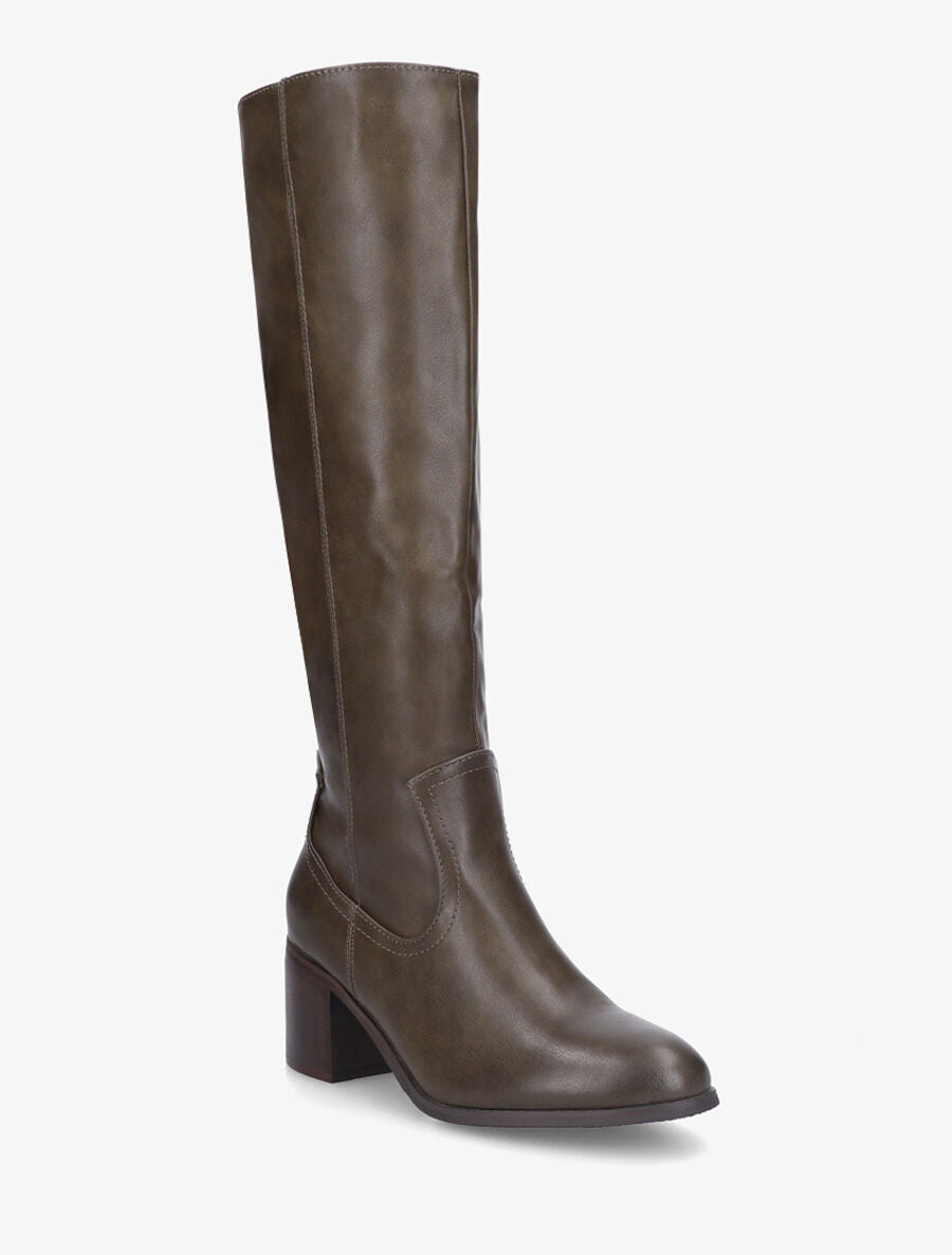 Bottes unies en simili à talon - Kaki - 2