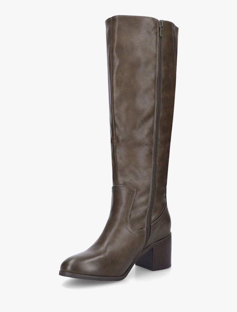Bottes unies en simili à talon - Kaki - 3