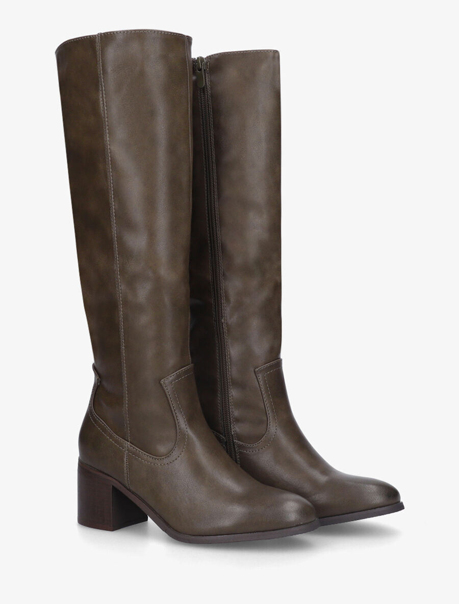 Bottes unies en simili à talon - Kaki - 4