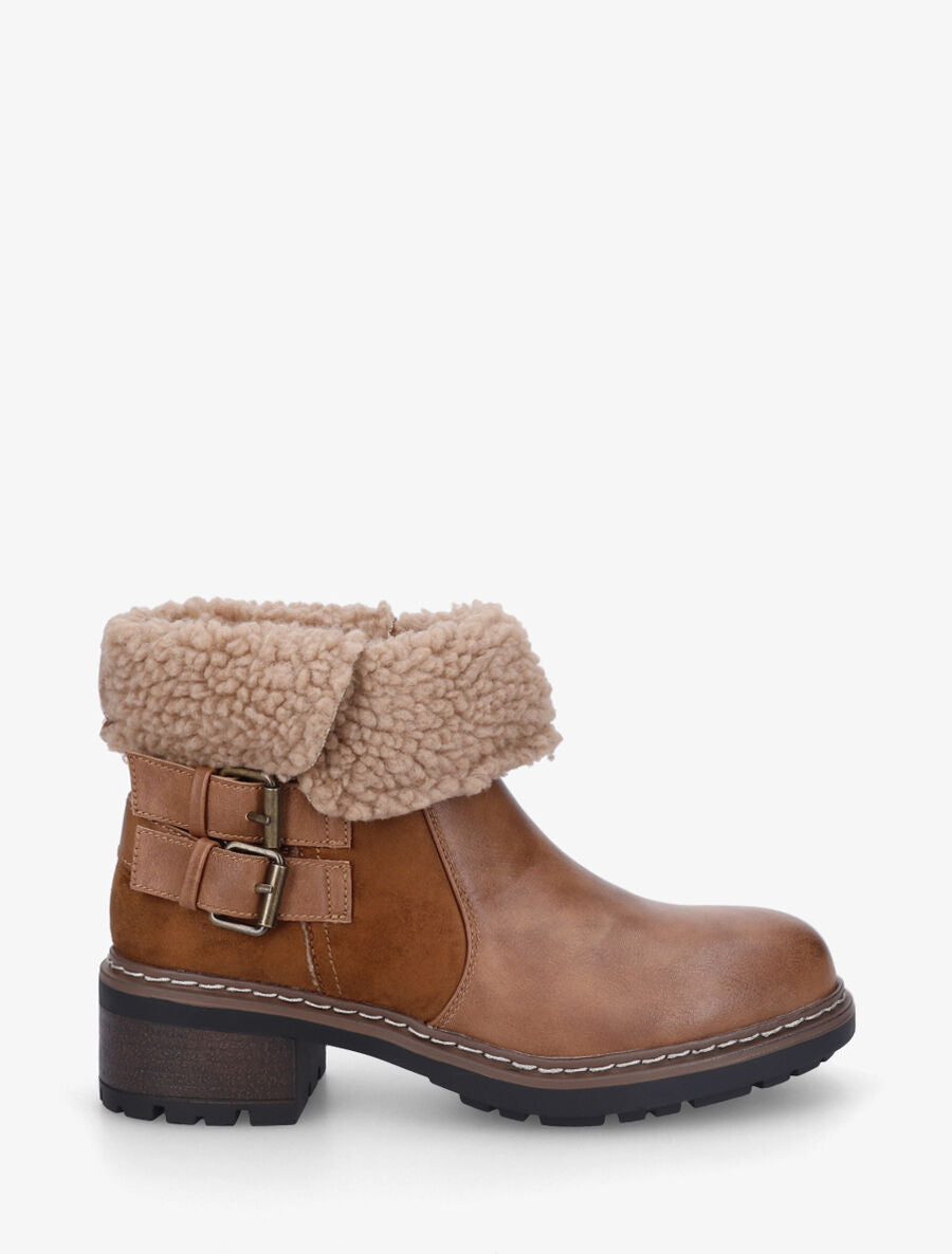 Bottines revers molletonné en simili et suédine - Camel - 1