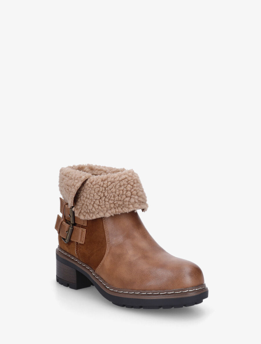 Bottines revers molletonné en simili et suédine - Camel - 2
