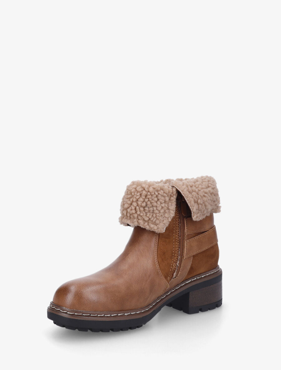 Bottines revers molletonné en simili et suédine - Camel - 3