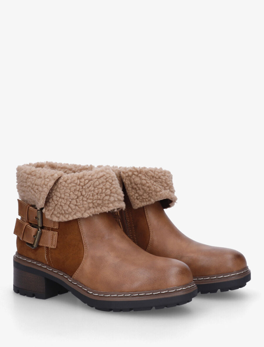 Bottines revers molletonné en simili et suédine - Camel - 4