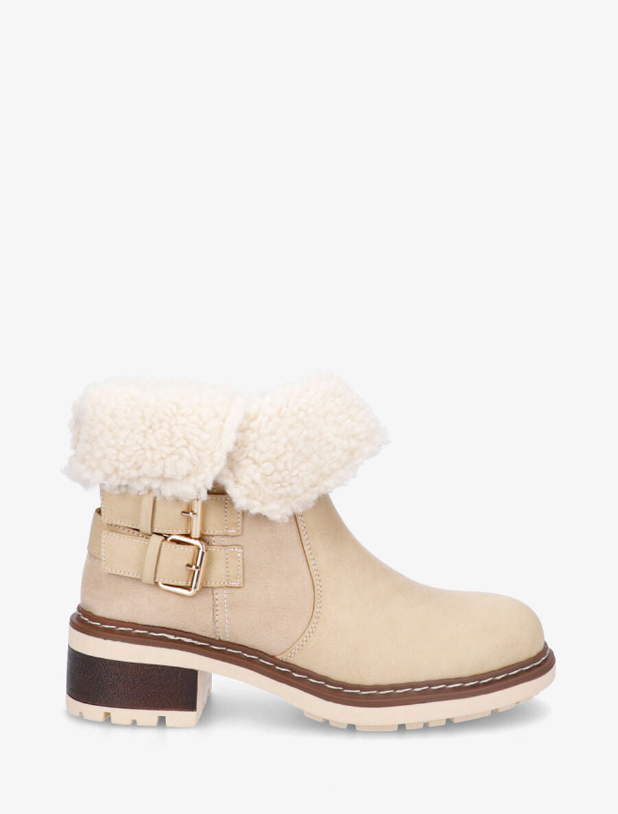 Bottines revers molletonné en simili et suédine - Beige - 5