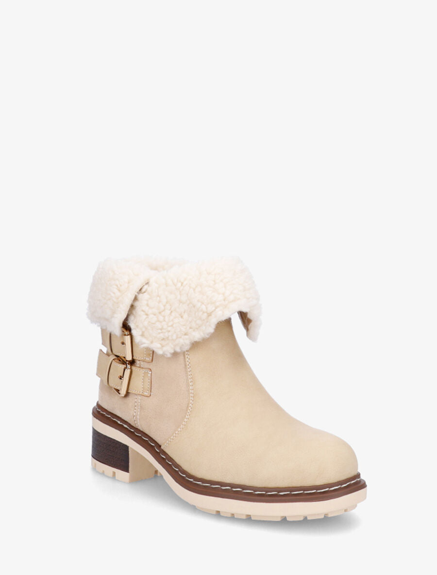 Bottines revers molletonné en simili et suédine - Beige - 2