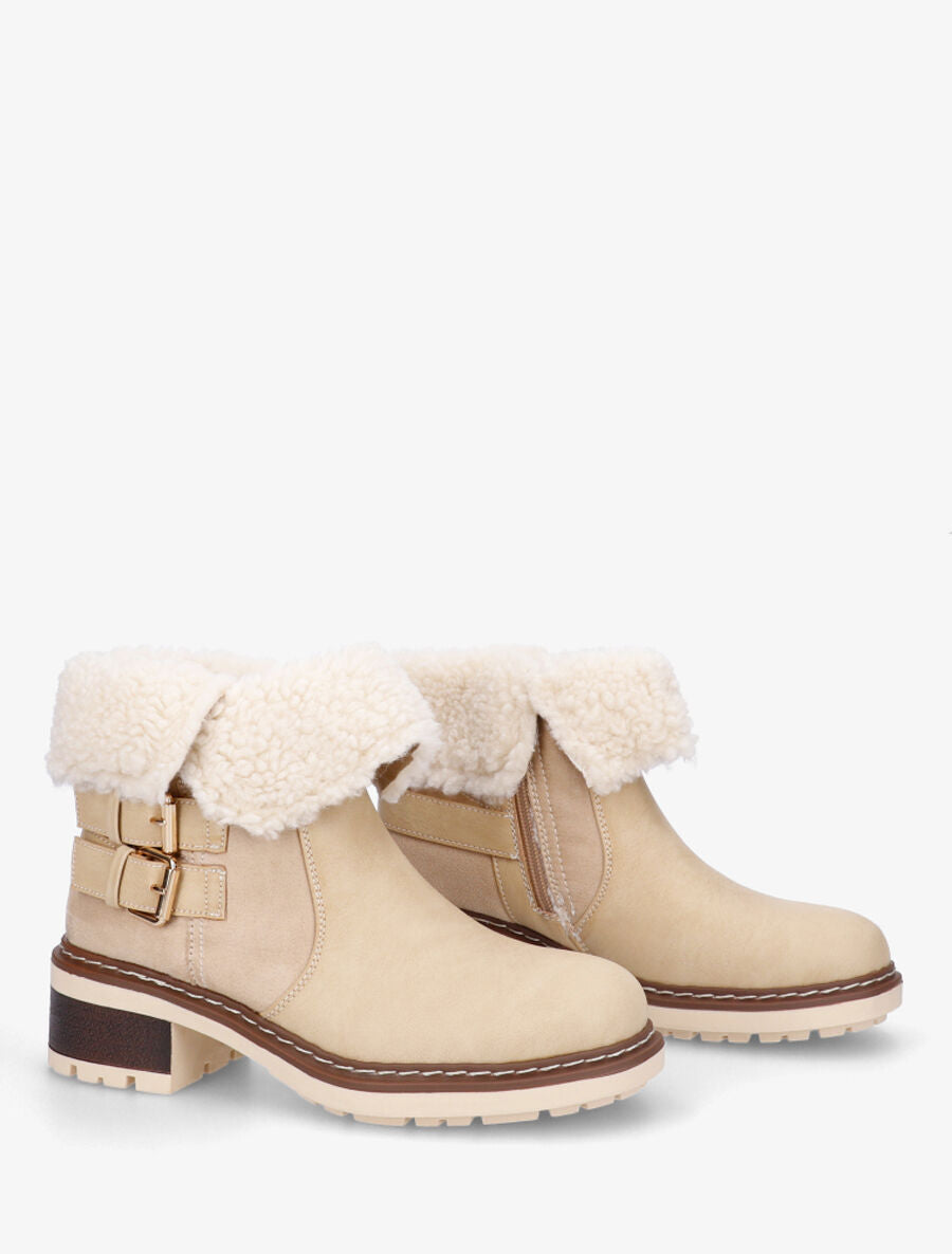 Bottines revers molletonné en simili et suédine - Beige - 4