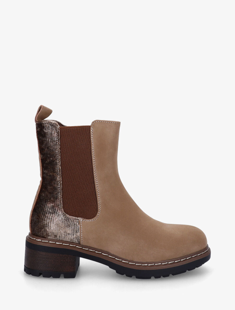 Bottines chelsea à détail python - Taupe - 1