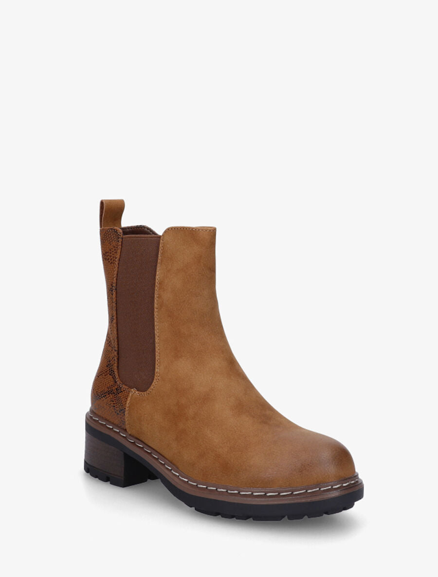 Bottines chelsea à détail python - Camel - 2