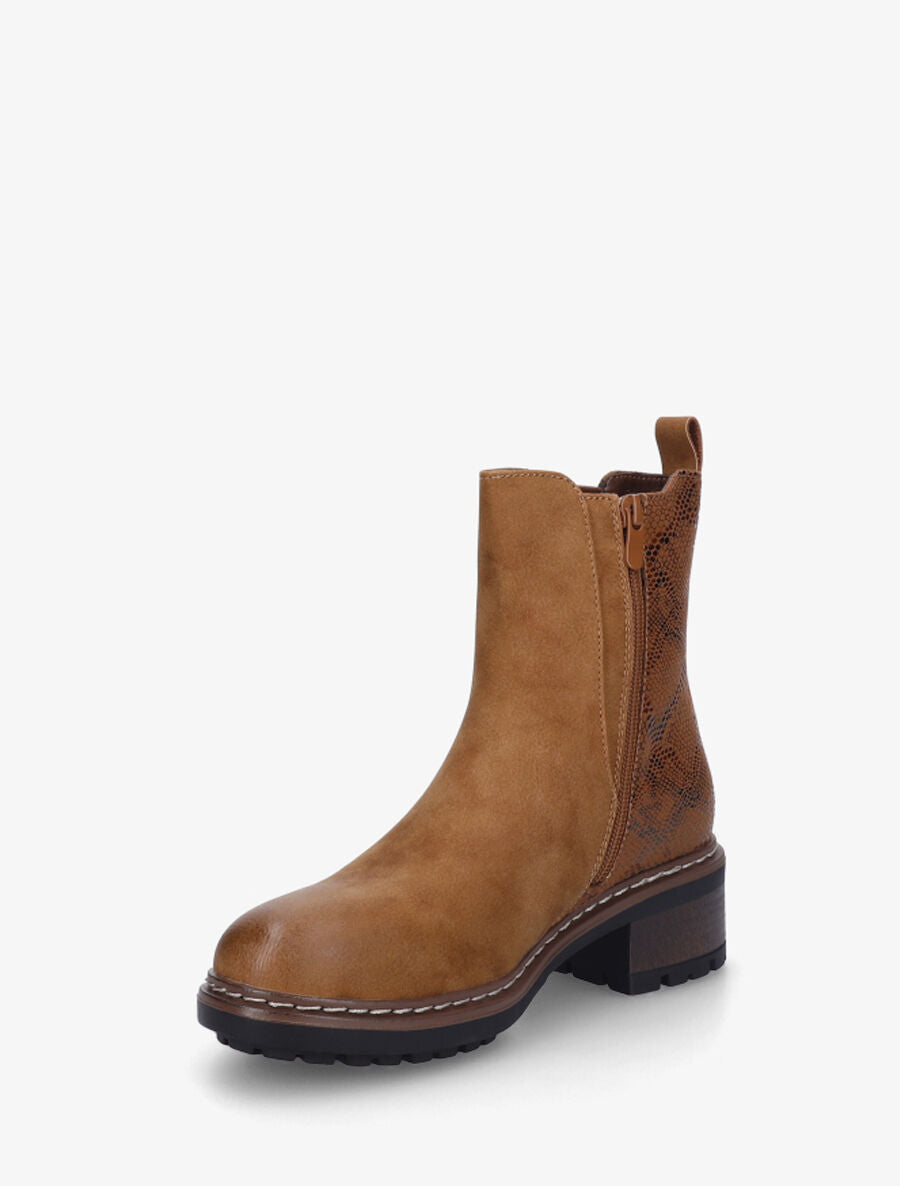Bottines chelsea à détail python - Camel - 3