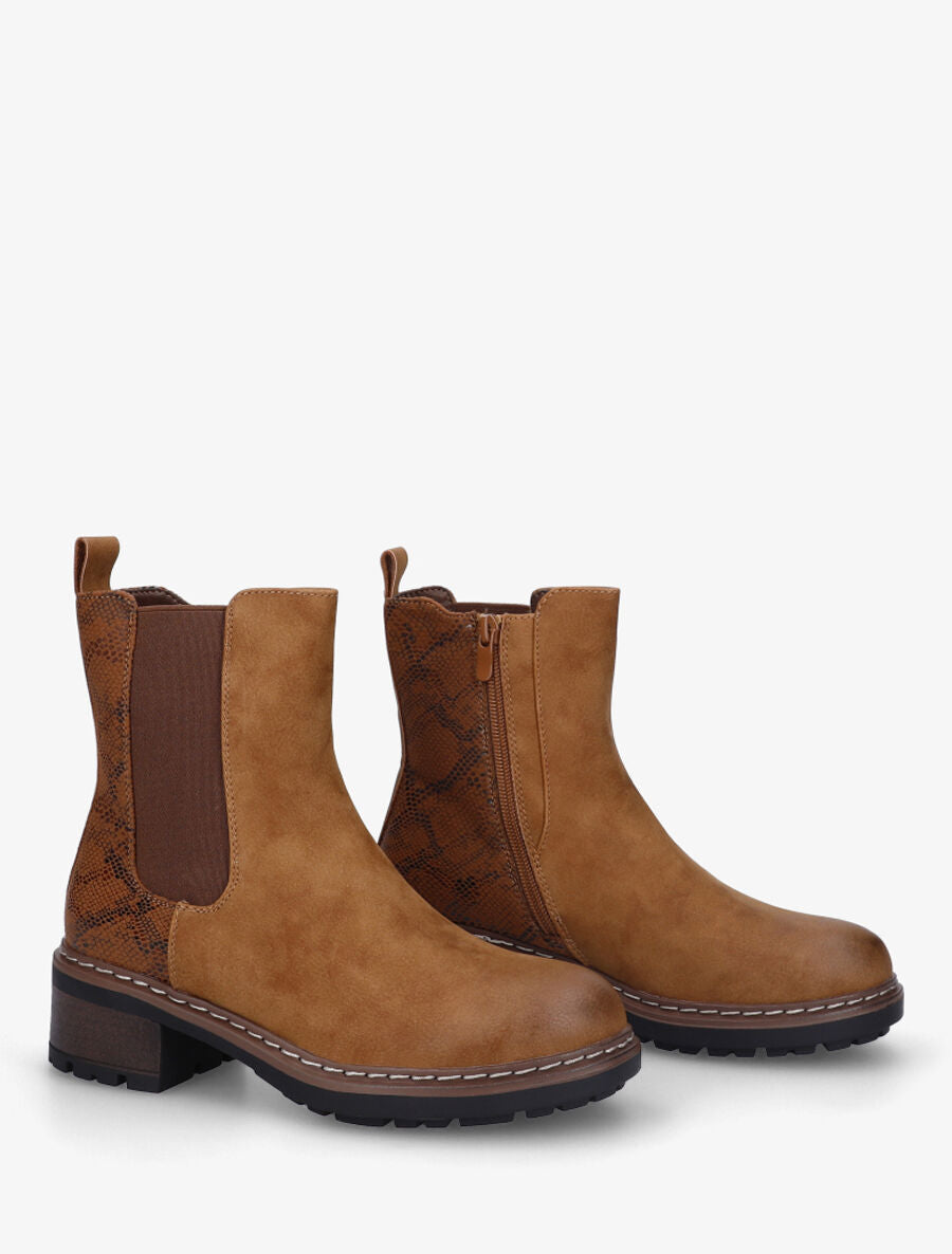 Bottines chelsea à détail python - Camel - 4