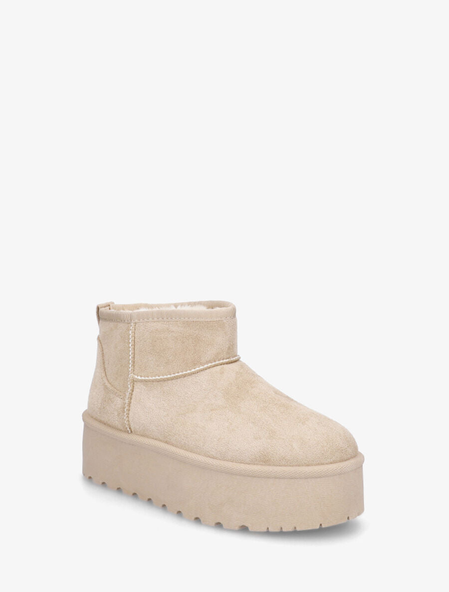 Low boots fourrées en suédine - Beige - 2